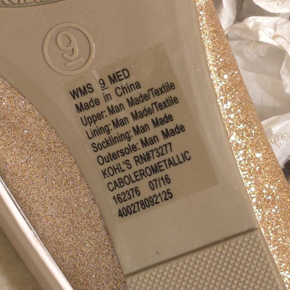 Candie’s Women’s Ballet Flats Gold Glitter CABOLEROMETALLIC Size 9 NWT w/Box - Picture 7 of 10